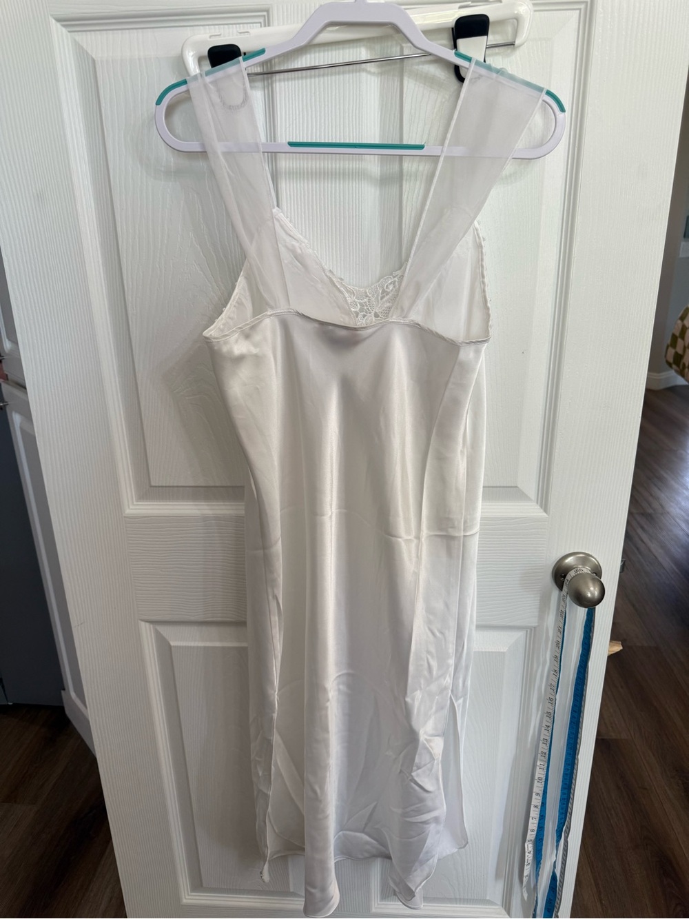 Angelique White Satin Lace Slip Dress Medium 90s Bridal Lingerie Y2K Bias VTG - Picture 5 of 7